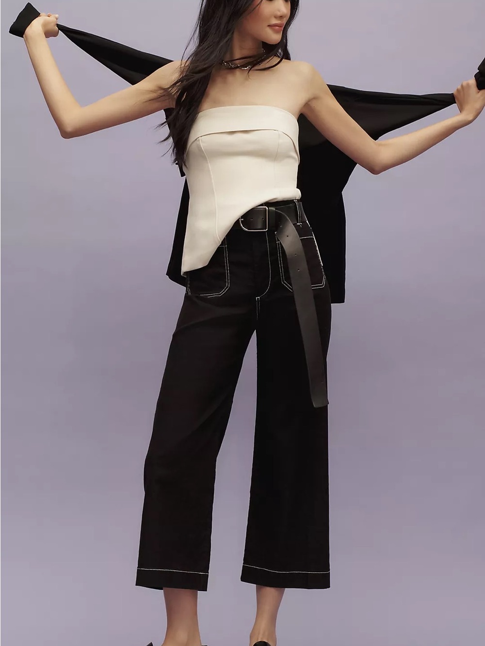 Anthropologie | Maeve •  The Colette Crop Wide-Leg Pant Contrast Stitch Edition